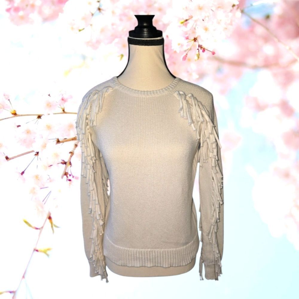 Ralph Lauren Demim Fringed Sweater In Winter White